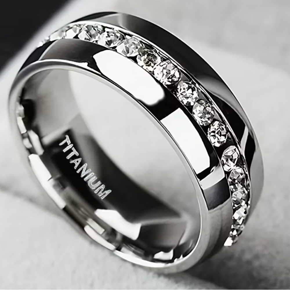 Titanium Silver and CZ Diamond Ring